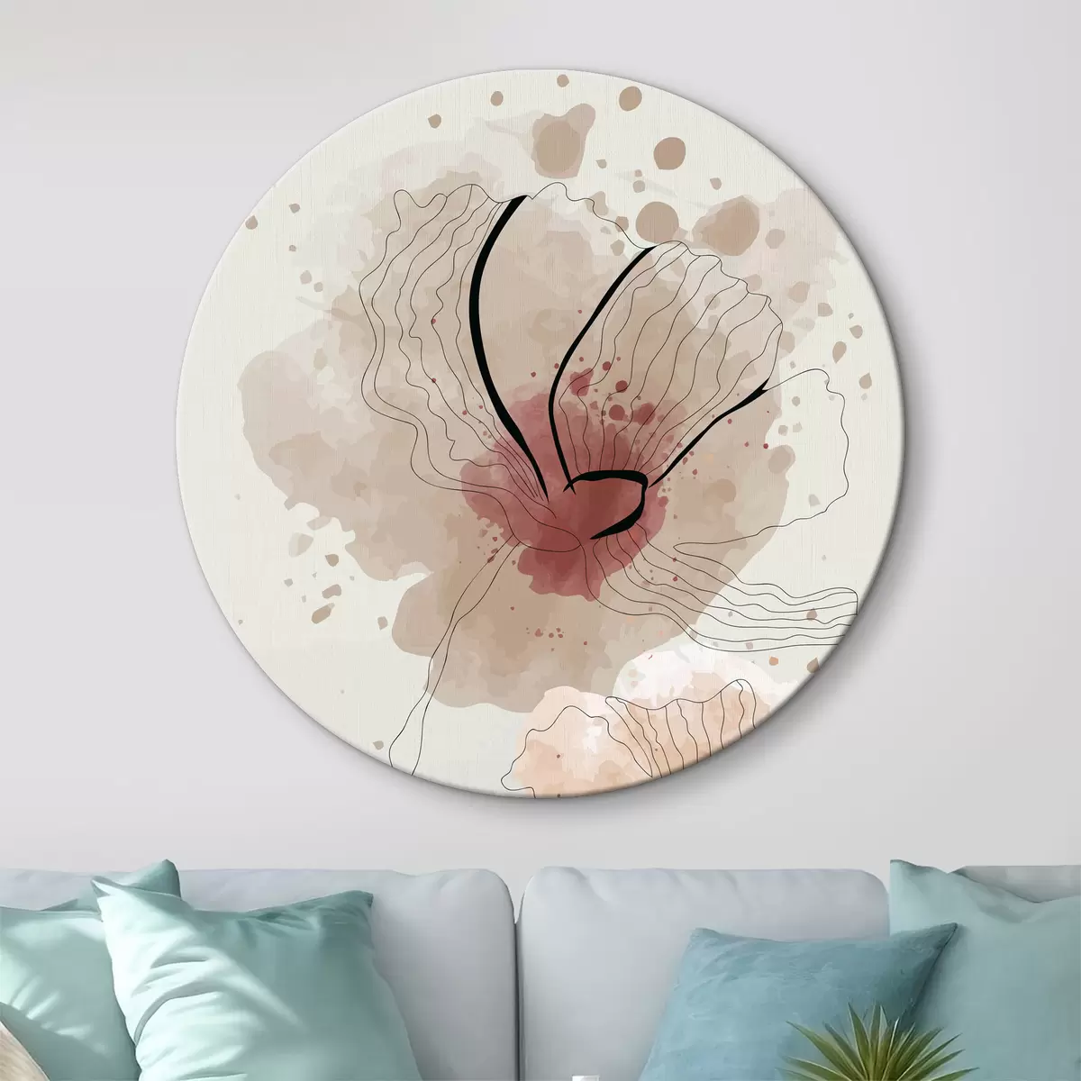 Quadri rotondi Pittura ad acquerello di fiori astratti con blush rosa r36137