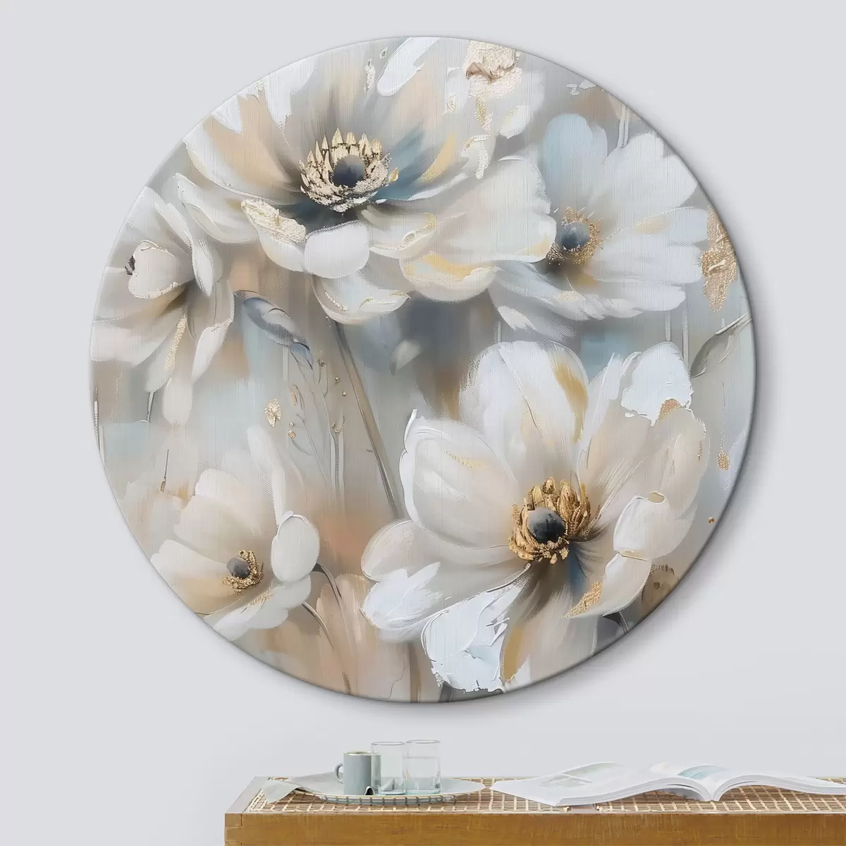Quadri rotondi fiori bianchi r39544