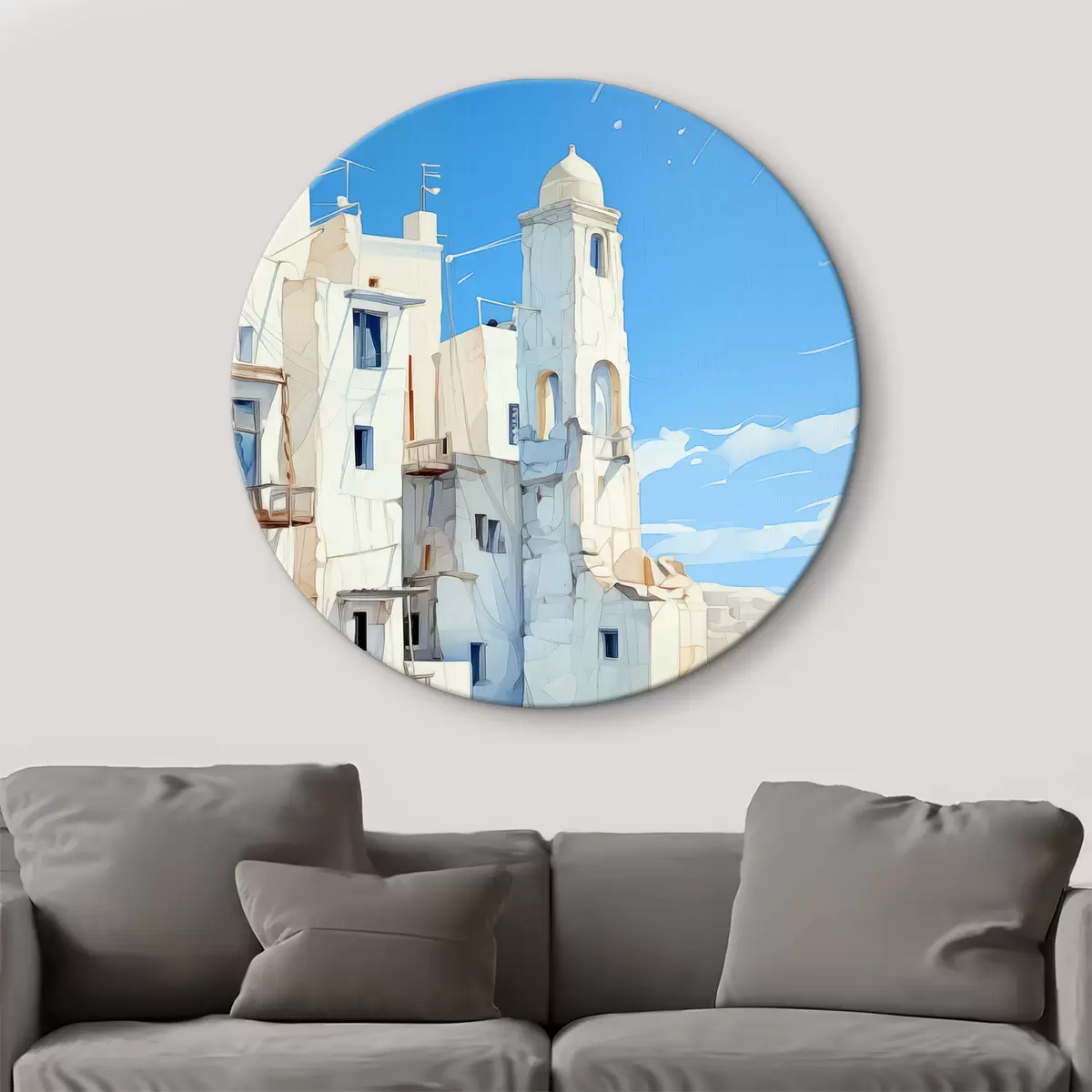 Quadri rotondi Edifici futuristici bianchi in riva al mare, architettura, paesaggio r39193