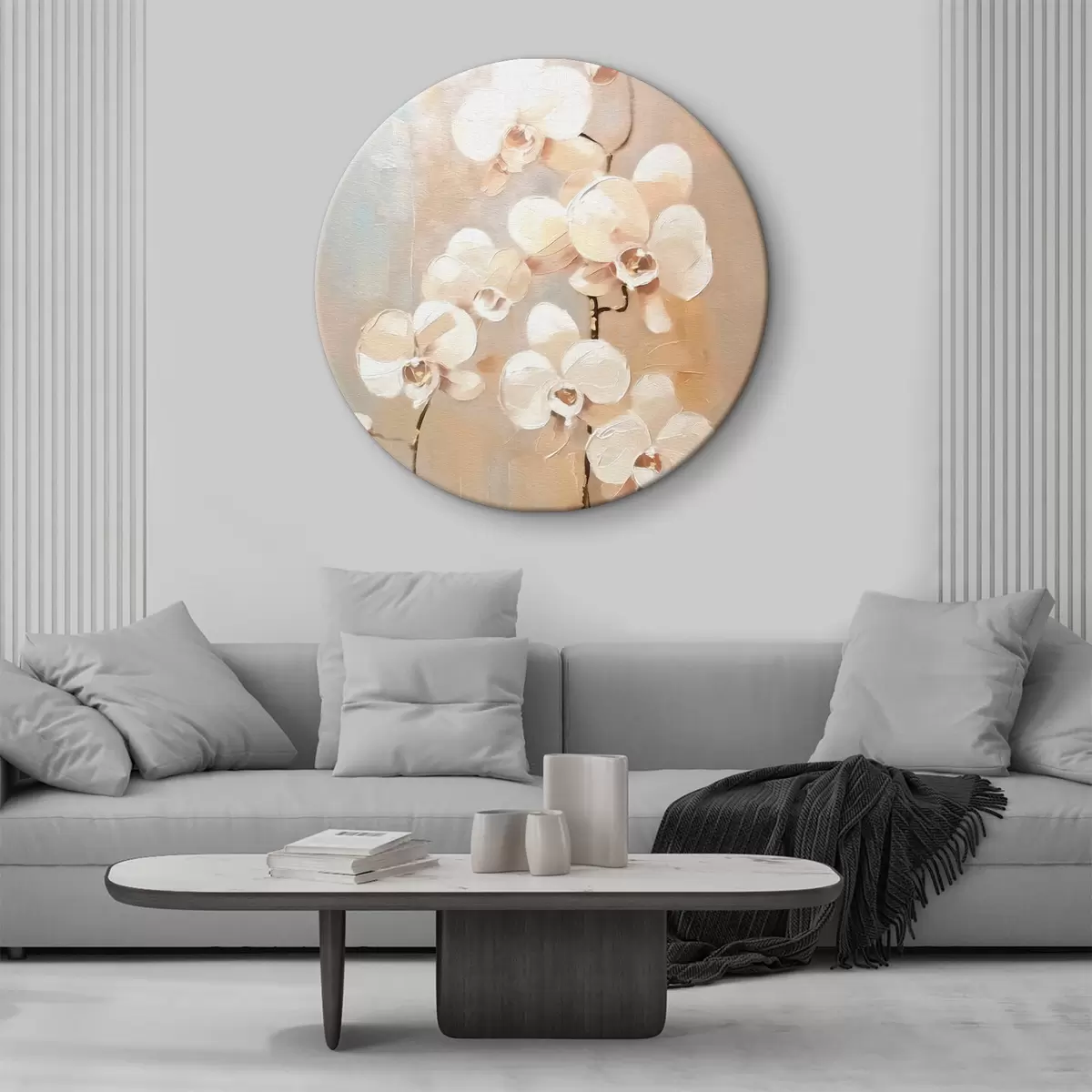 Quadri rotondi Fiori di orchidea bianca r39842
