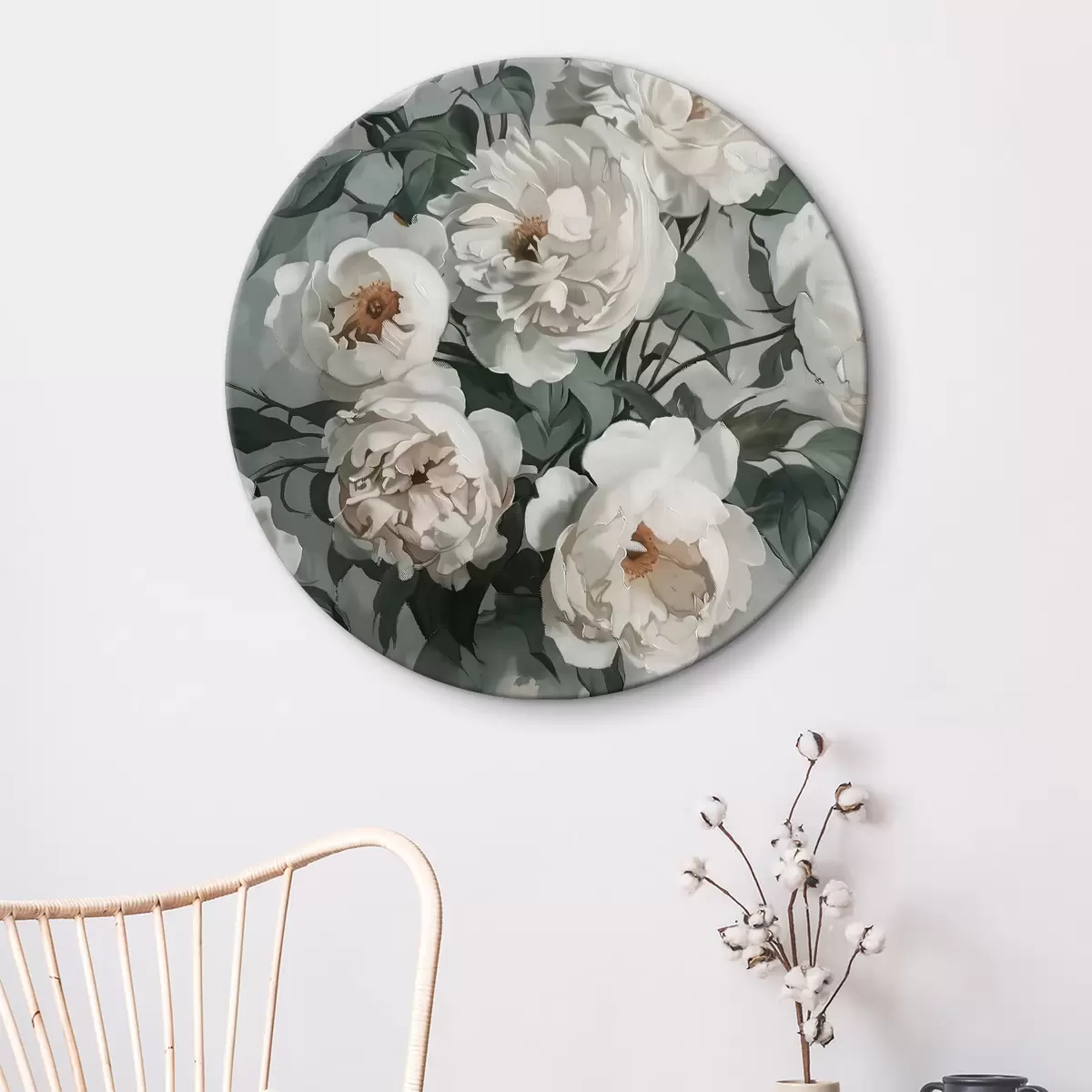 Quadri rotondi Peonie bianche r39693