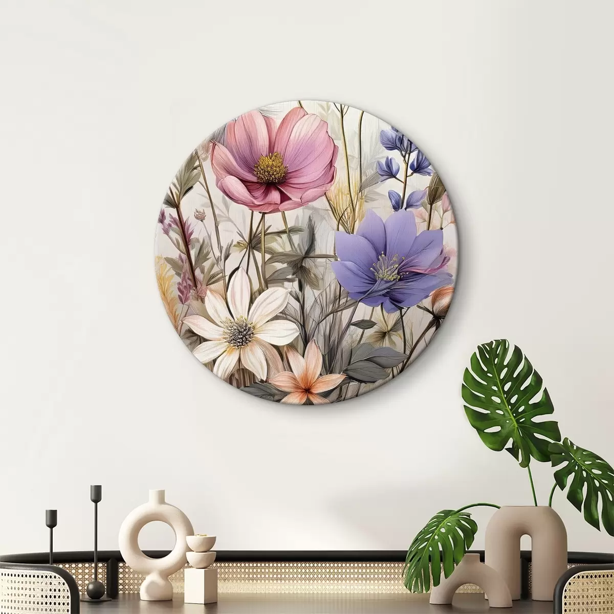 Quadri rotondi fiori selvatici, composizione floreale r40423