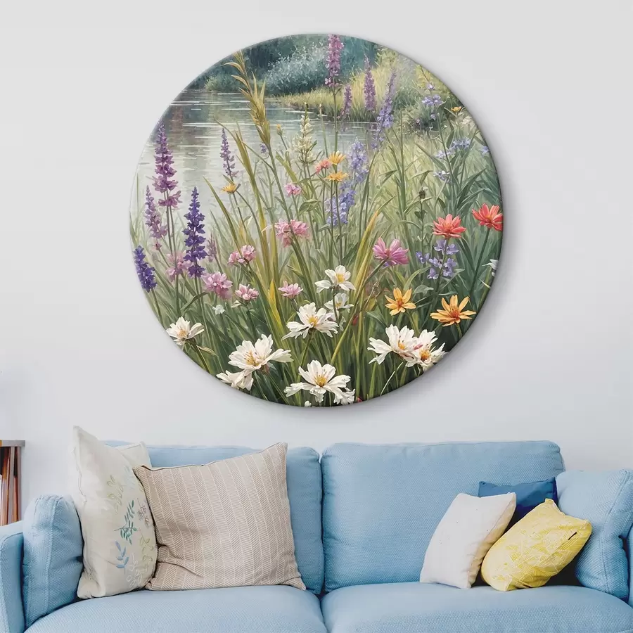 carta da parati Fiori di campo ed erbe alte. La scena complessiva raffigura un paesaggio naturale vibrante nr. r38829