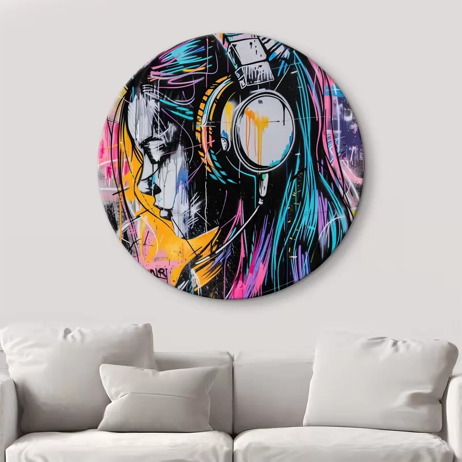 carta da parati Donna con le cuffie in stile graffiti nr. r39443