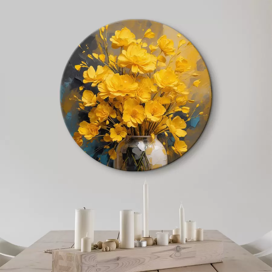 carta da parati Fiori gialli in vaso su fondo acrilico multicolore nr. r39854