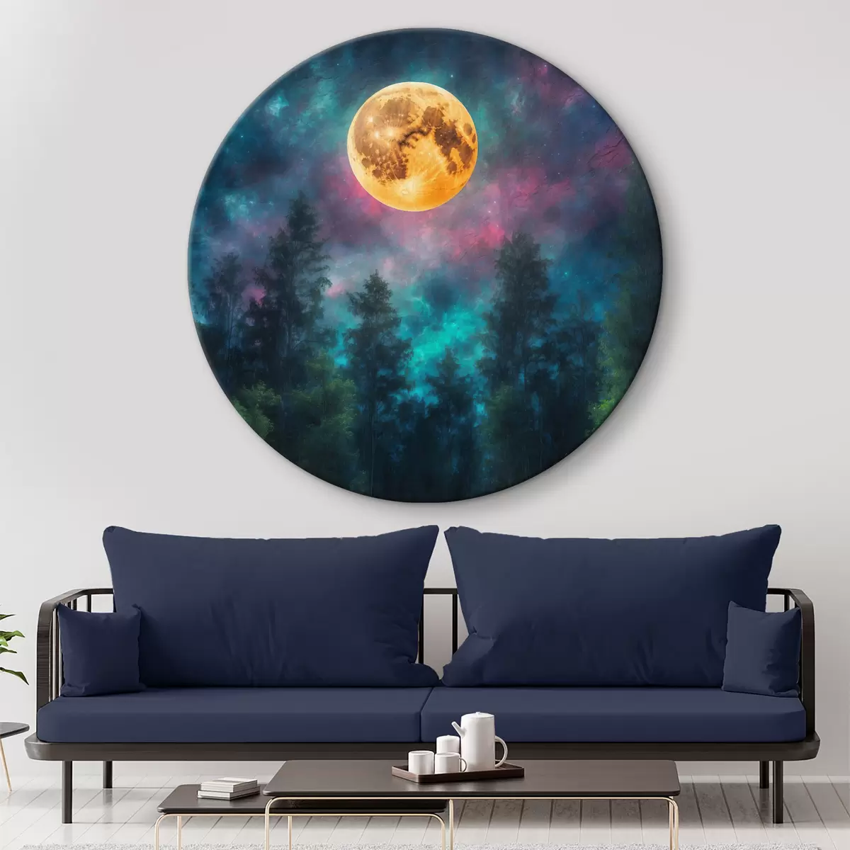 Quadri rotondi Luna piena gialla sopra la foresta r39608