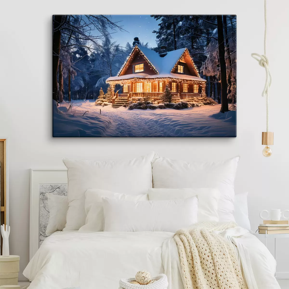 carta da parati casa accogliente nella foresta in inverno nr. s41997