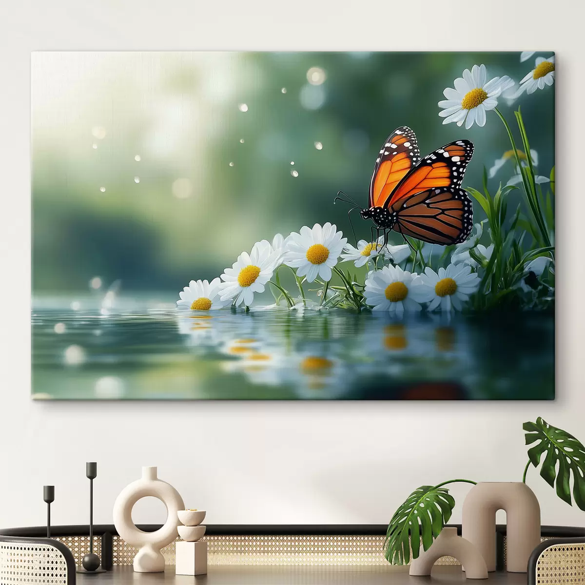 carta da parati farfalla su margherite nr. s42017