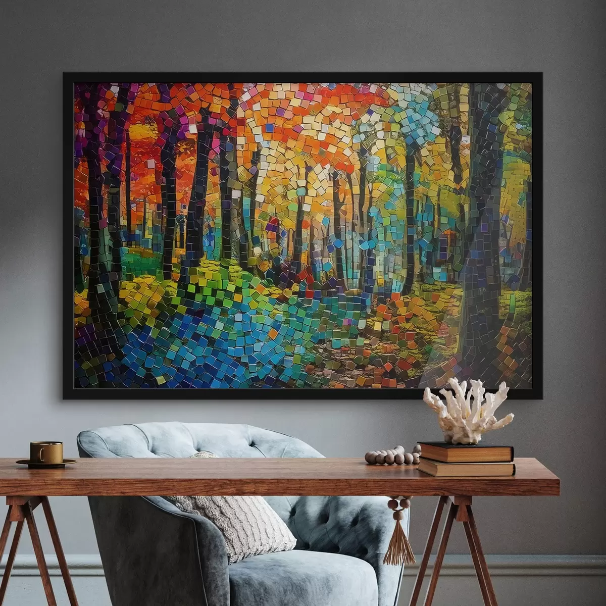 Poster foresta fatta di piccole tessere di mosaico f41995