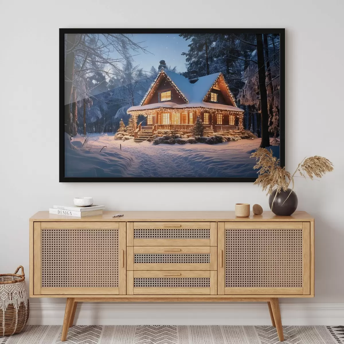 Poster casa accogliente nella foresta in inverno f41997