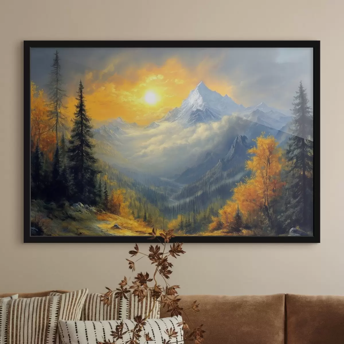 Poster il sole sulle montagne in autunno f42006