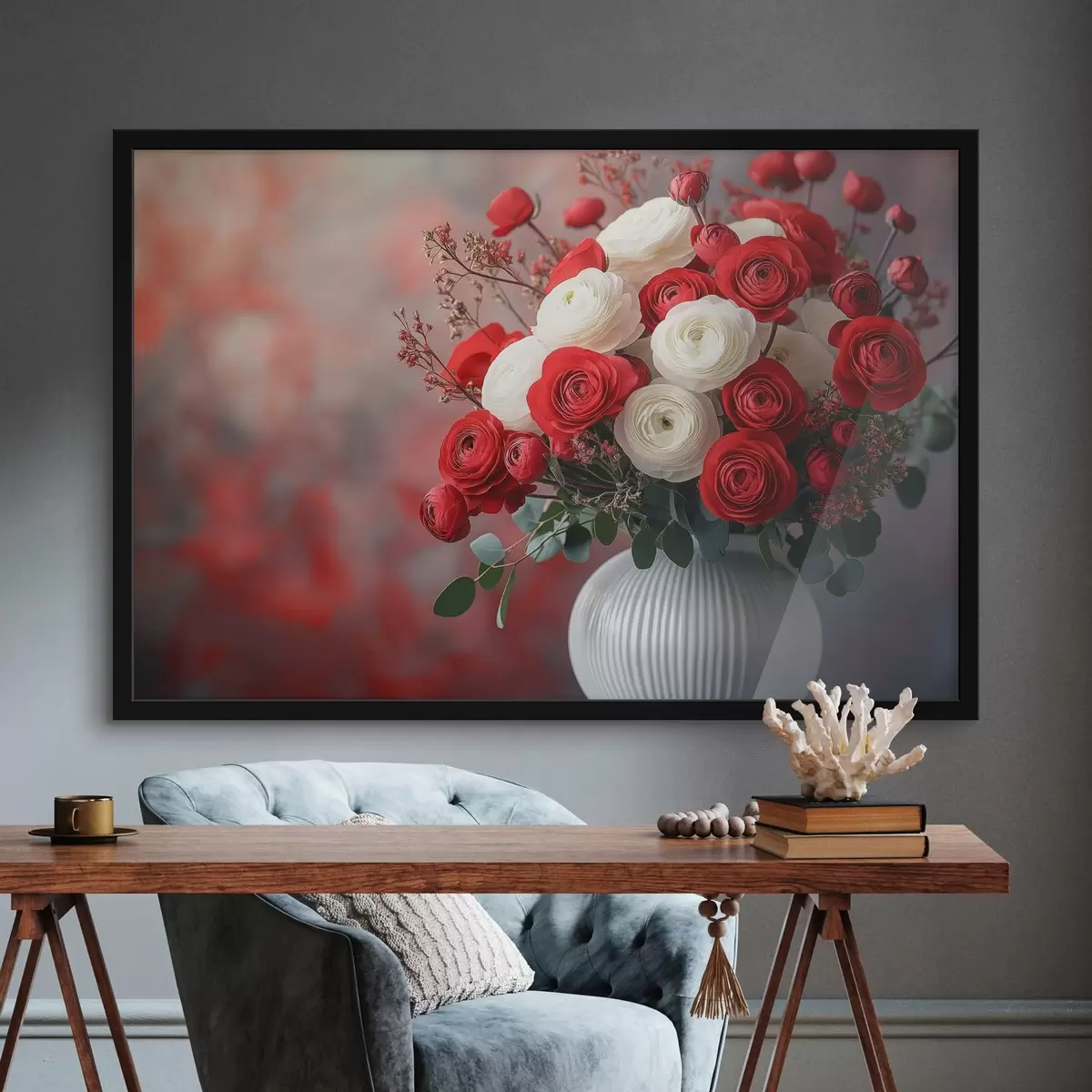 Poster bouquet bianco e rosso f42016