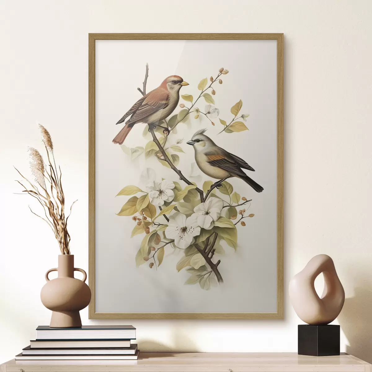 Poster Uccelli su un ramo in stile vintage f42035