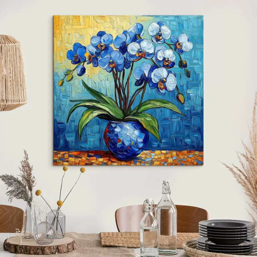 carta da parati Un'orchidea blu in un vaso in stile Van Gogh, imitazione di un dipinto nr. s41982