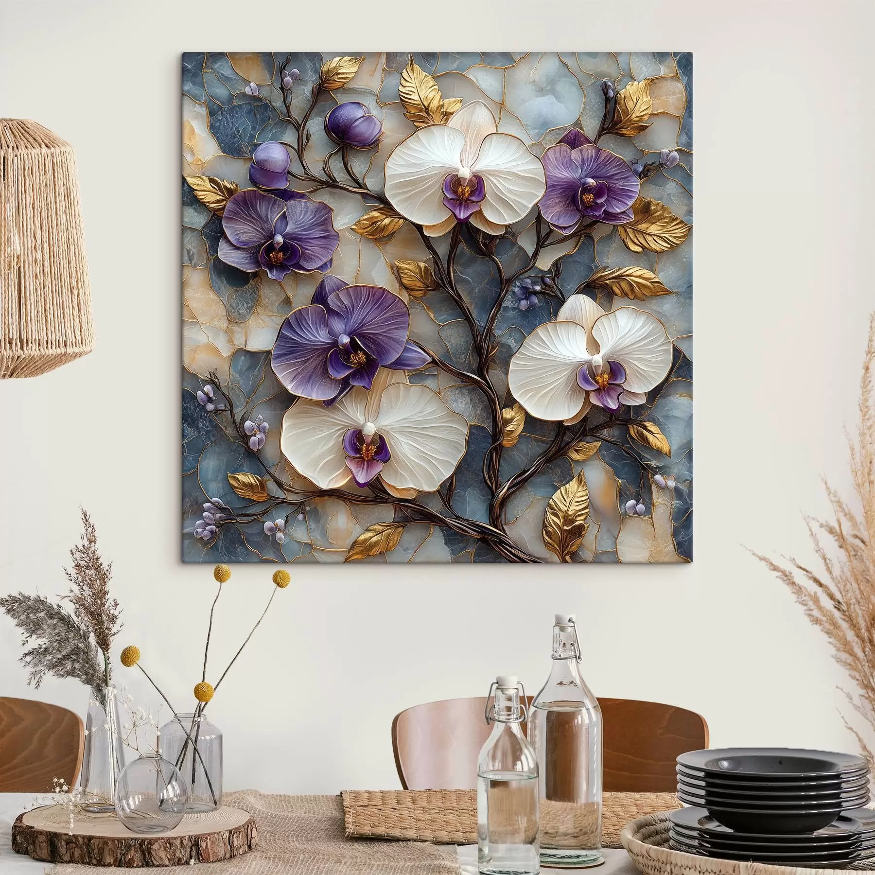 carta da parati Eleganti orchidee su un lussuoso sfondo di marmo nr. s41985