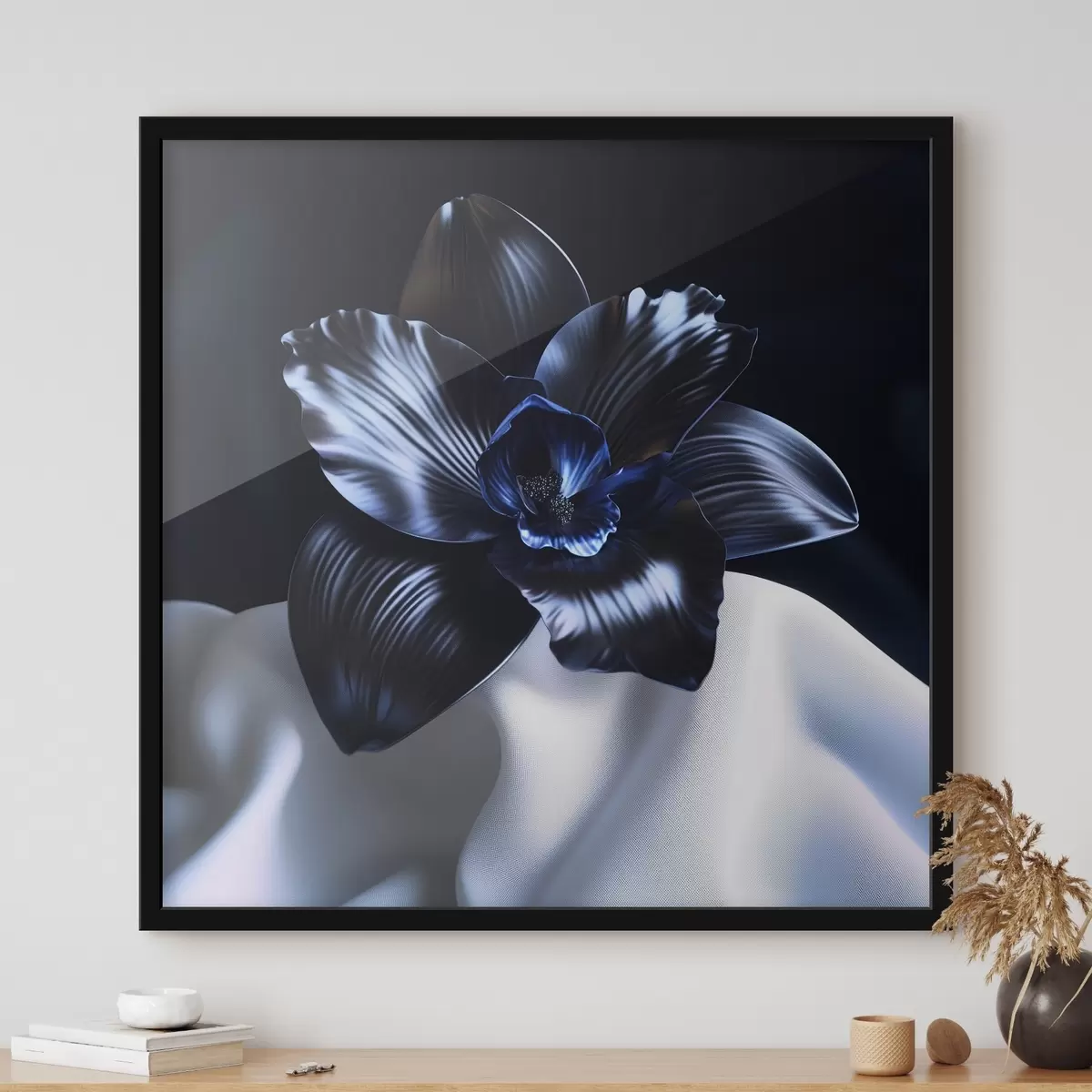 Poster Un'orchidea nera su uno sfondo di seta f41976