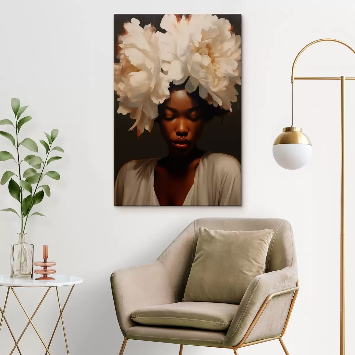 carta da parati Ragazza modella e fiori tra i capelli nr. s41799