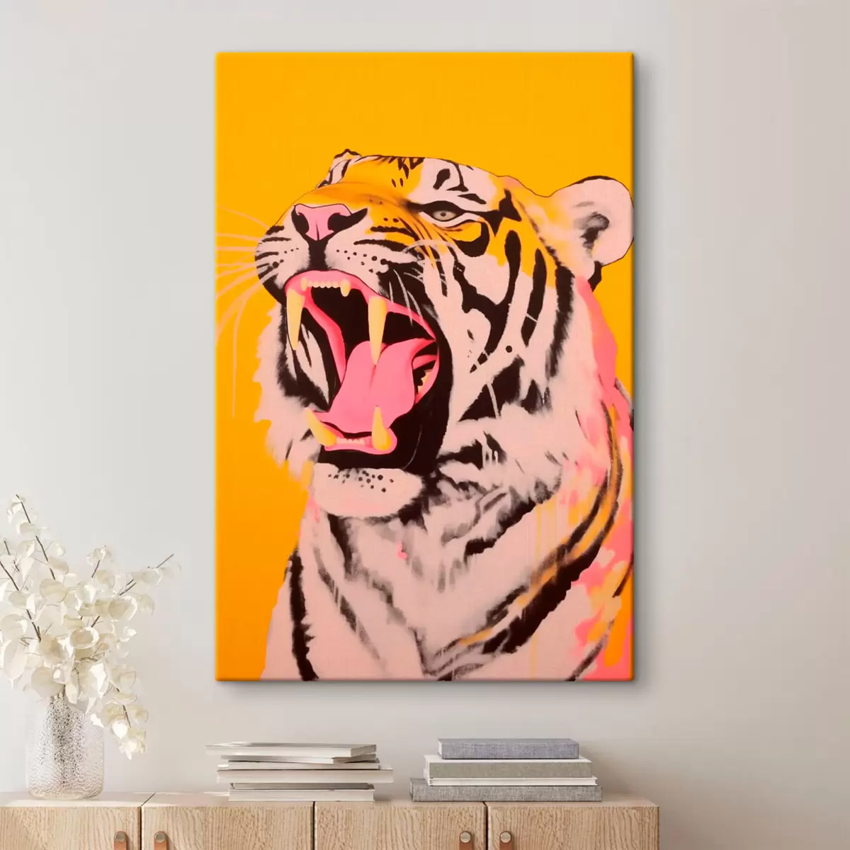 carta da parati Tigre su sfondo giallo nr. s41804