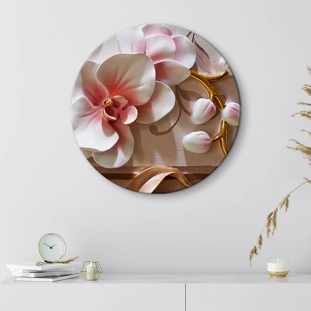 Quadri rotondi Orchidee con steli dorati r03264