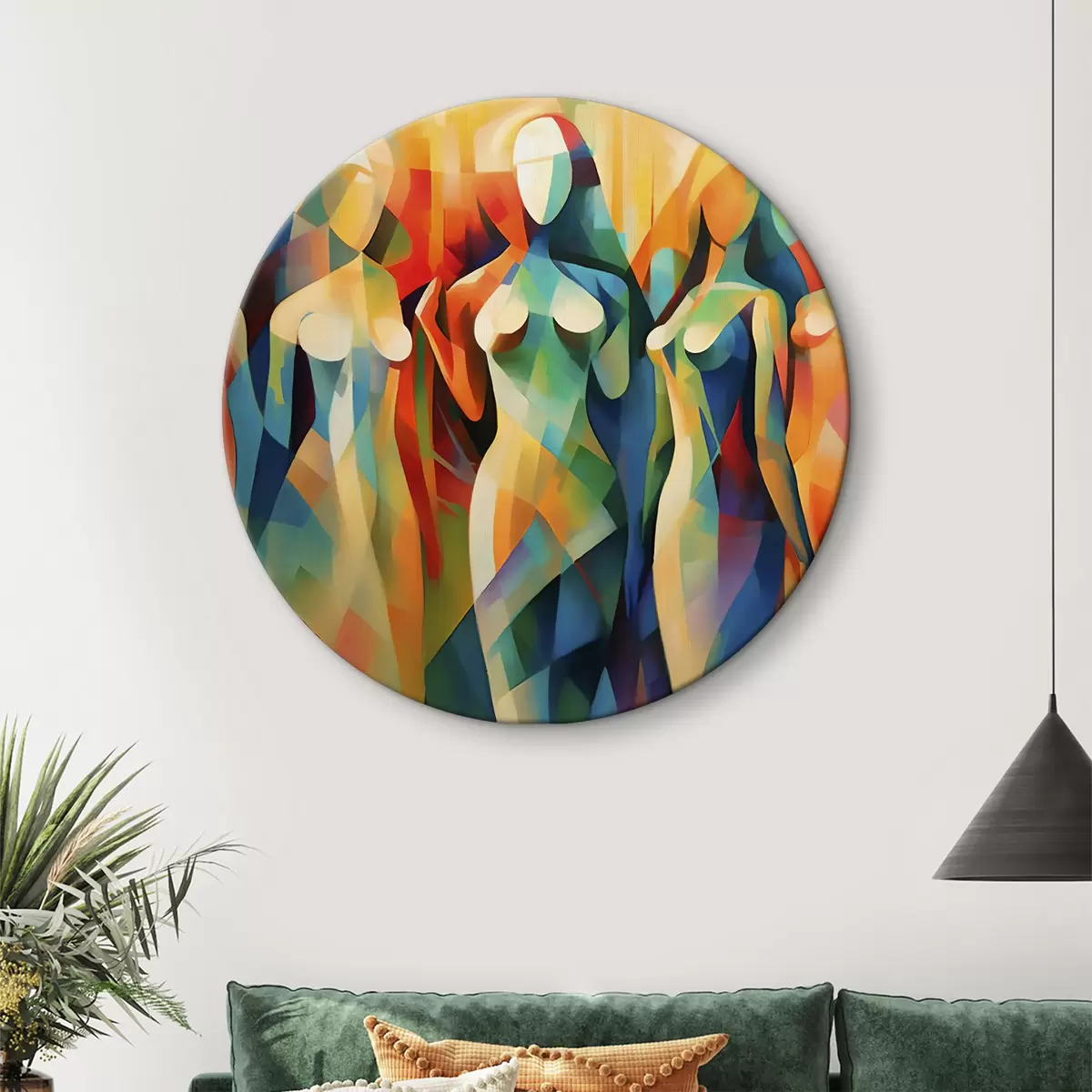 Quadri rotondi Vernice, tessuto e arancio r33844