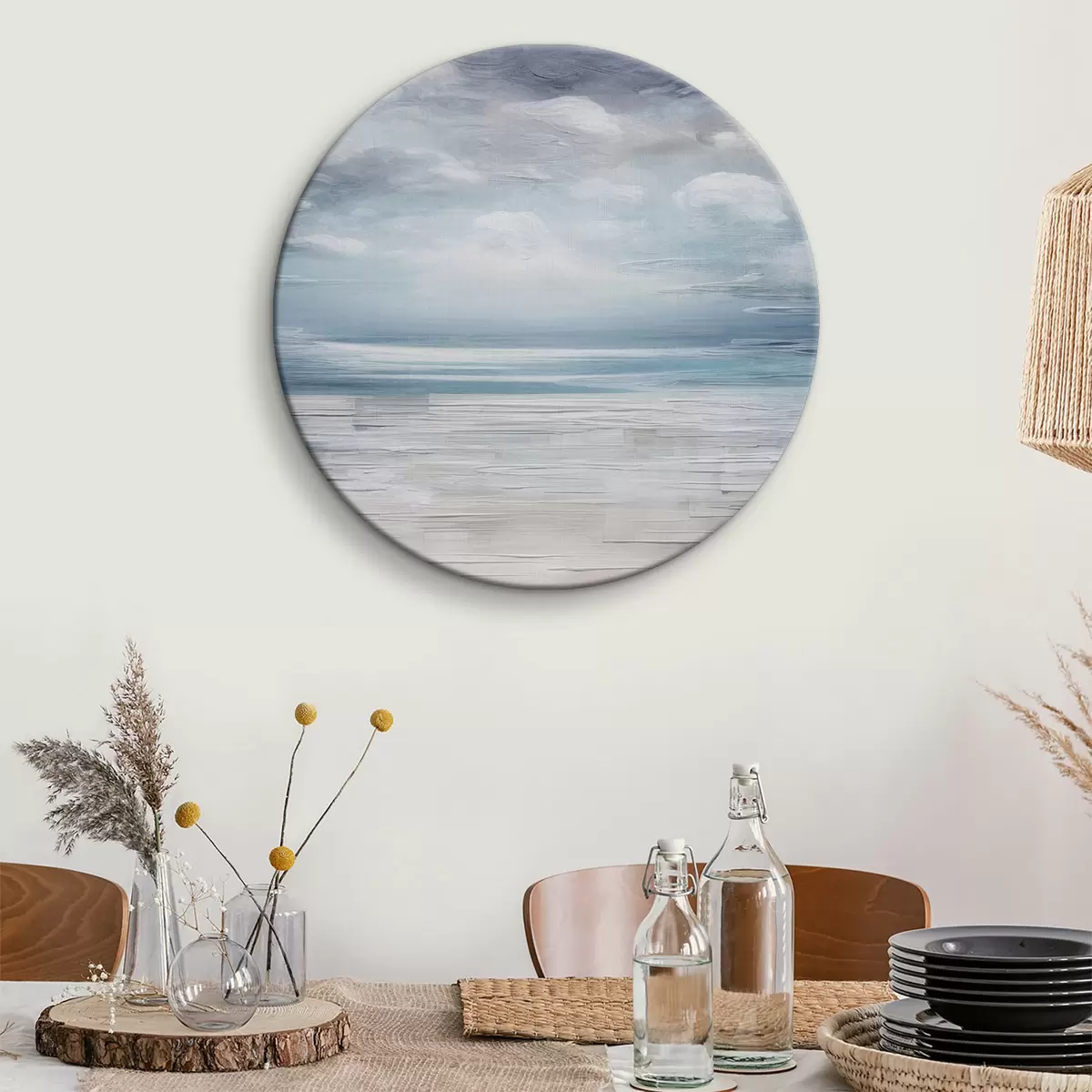 Quadri rotondi Astrazione con colori nei toni del grigio e del blu r35715