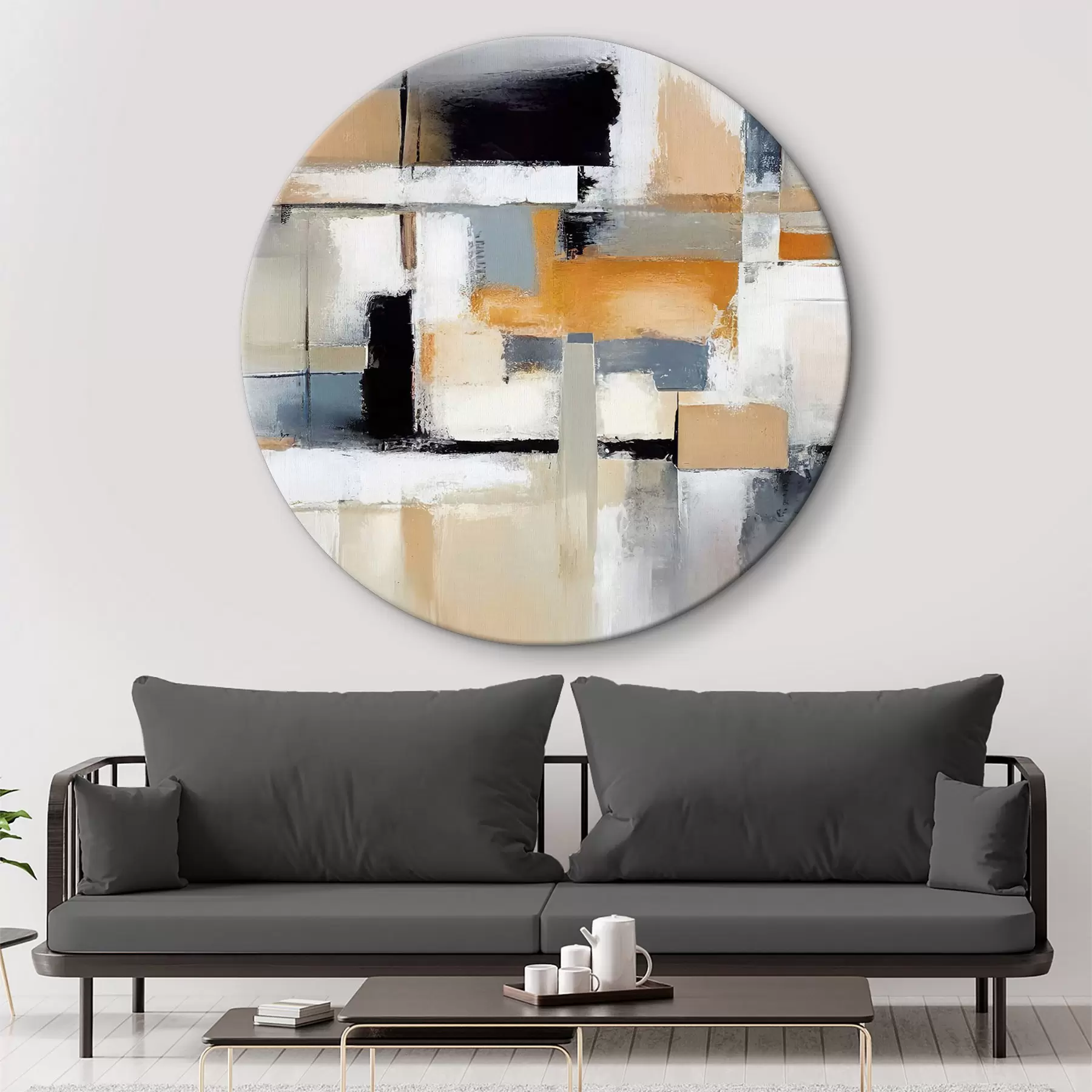 carta da parati Astrazione grigio-beige con arancione e bianco nr. r36624