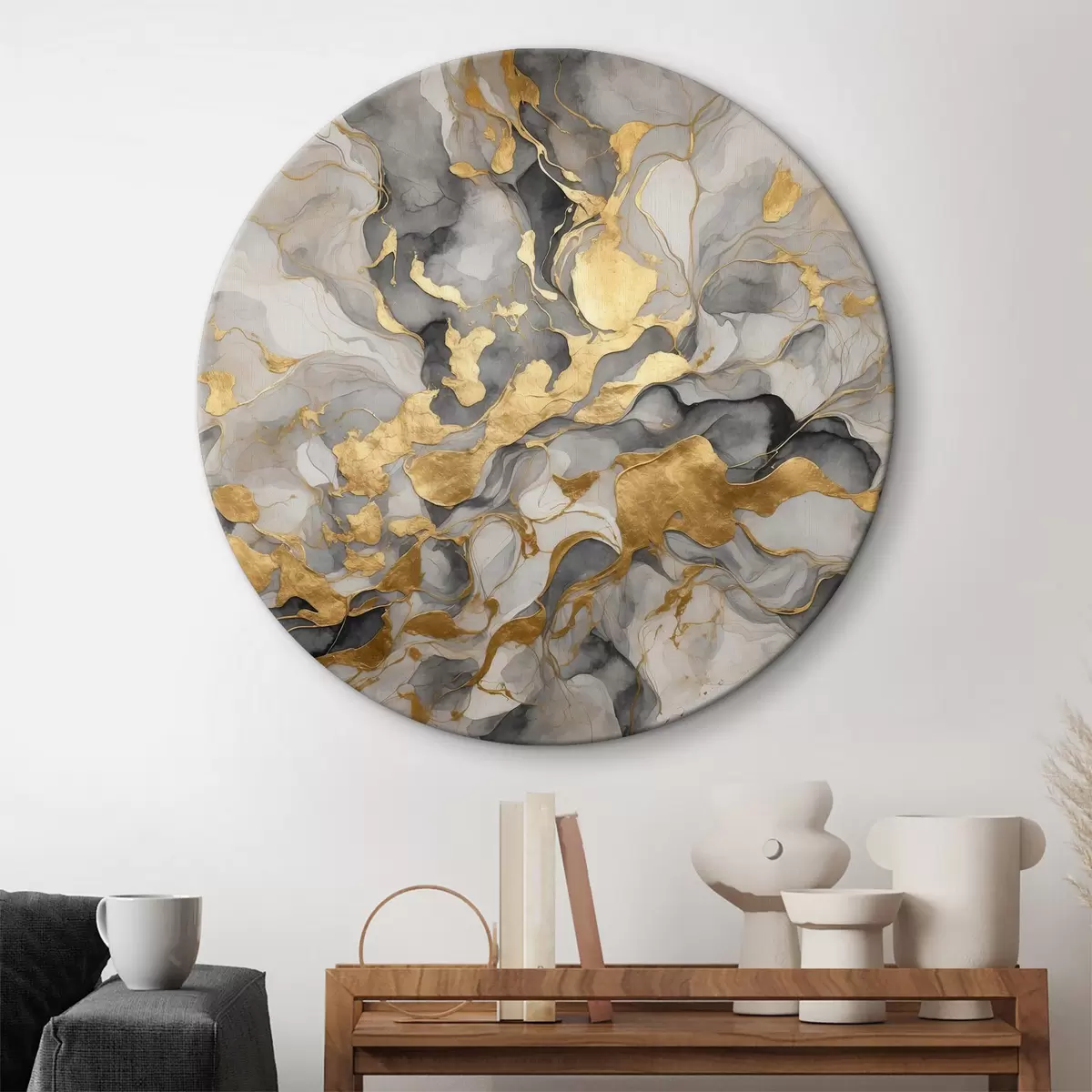 Quadri rotondi Astrazione con acquerelli blu e oro r37331