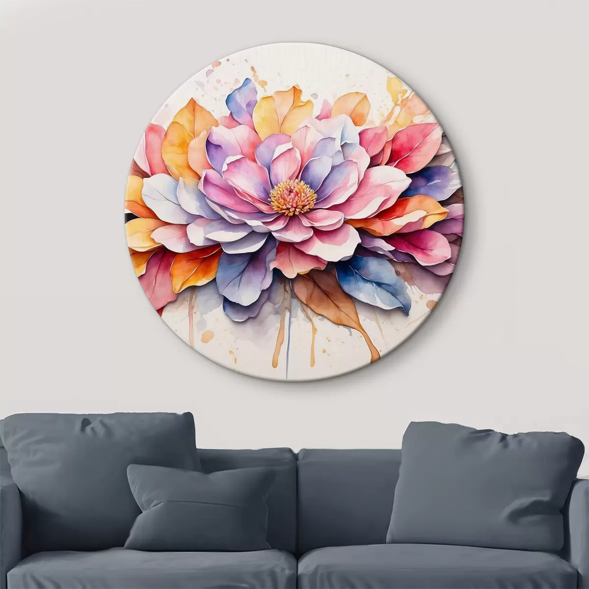 Quadri rotondi Fiore con acquerelli e petali multicolori r37333