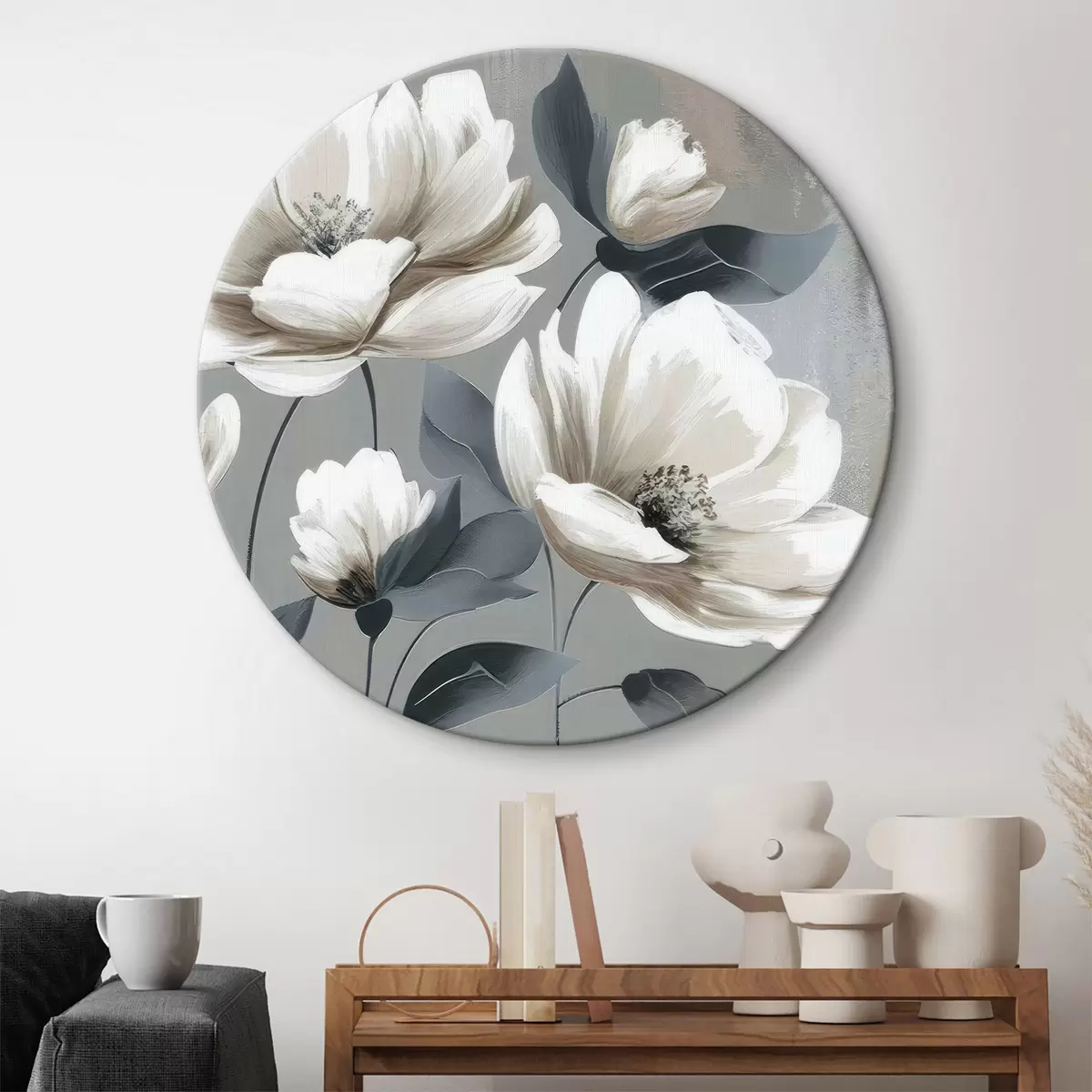 Quadri rotondi Tre fiori bianchi r37542