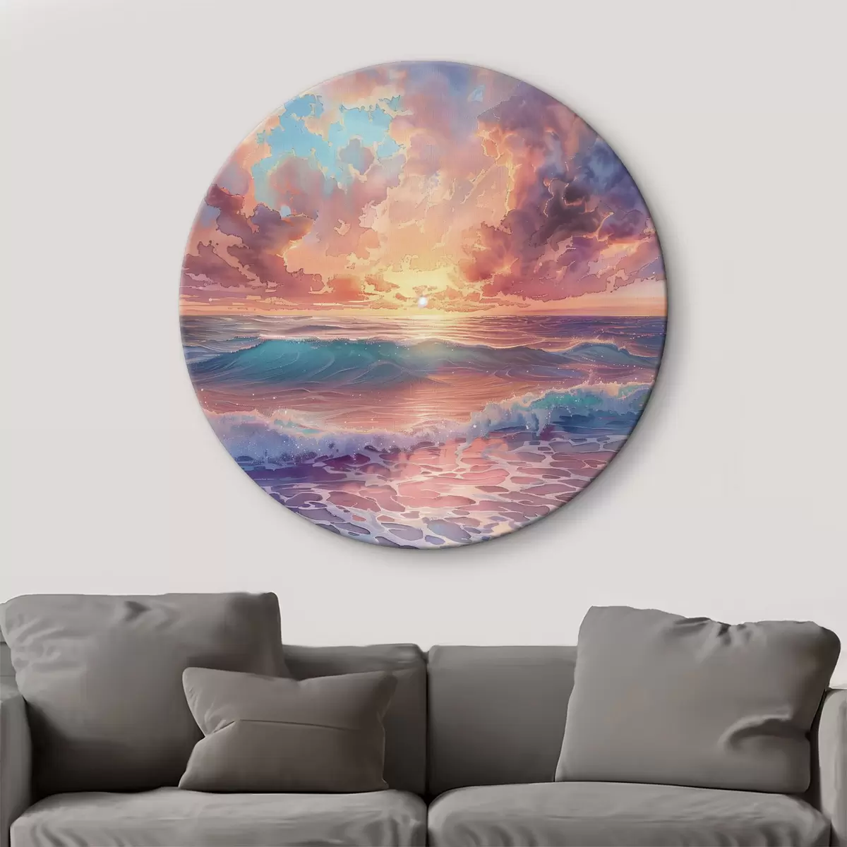 Quadri rotondi Tramonto rosa sul mare r38475