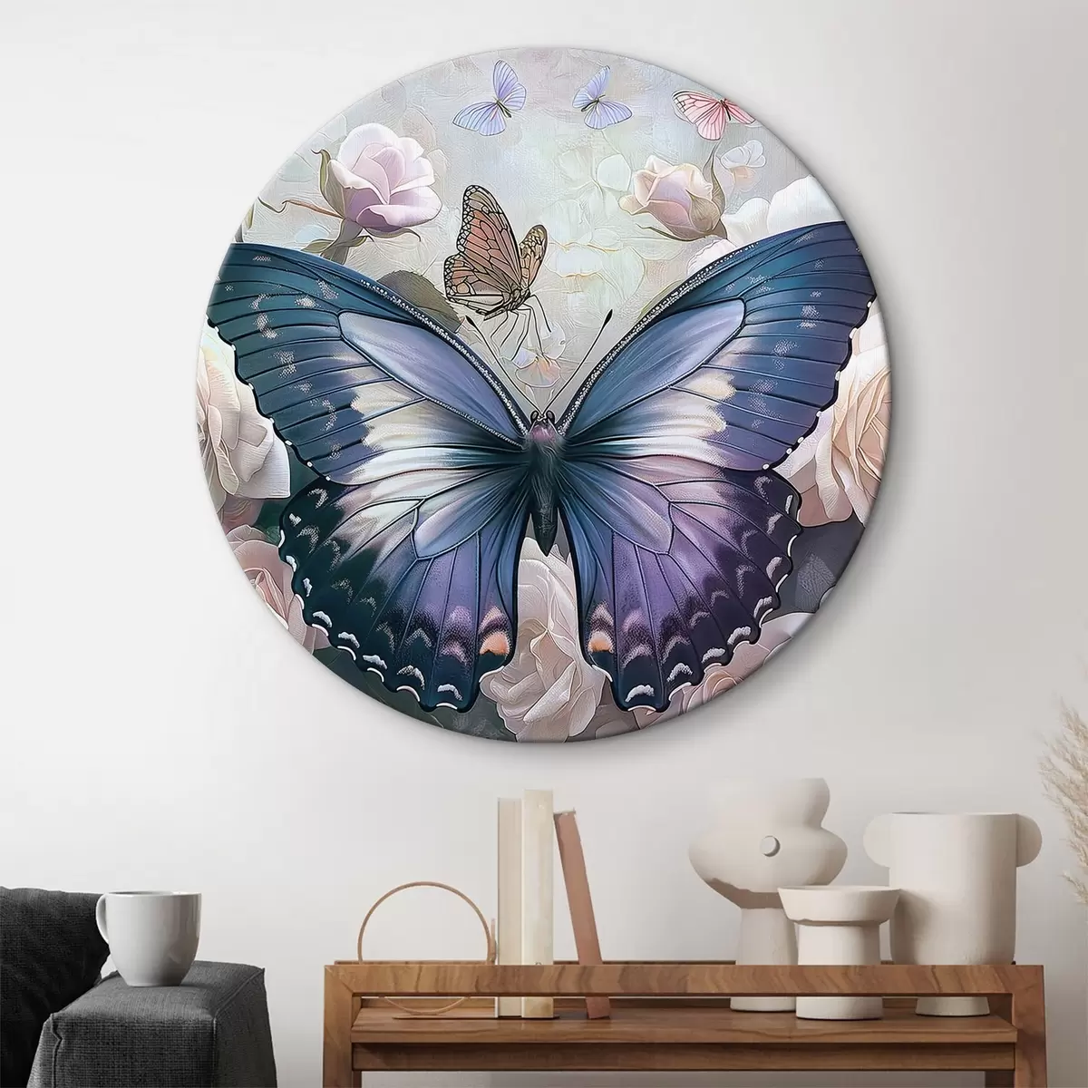 Quadri rotondi Grande farfalla in fiori r38533