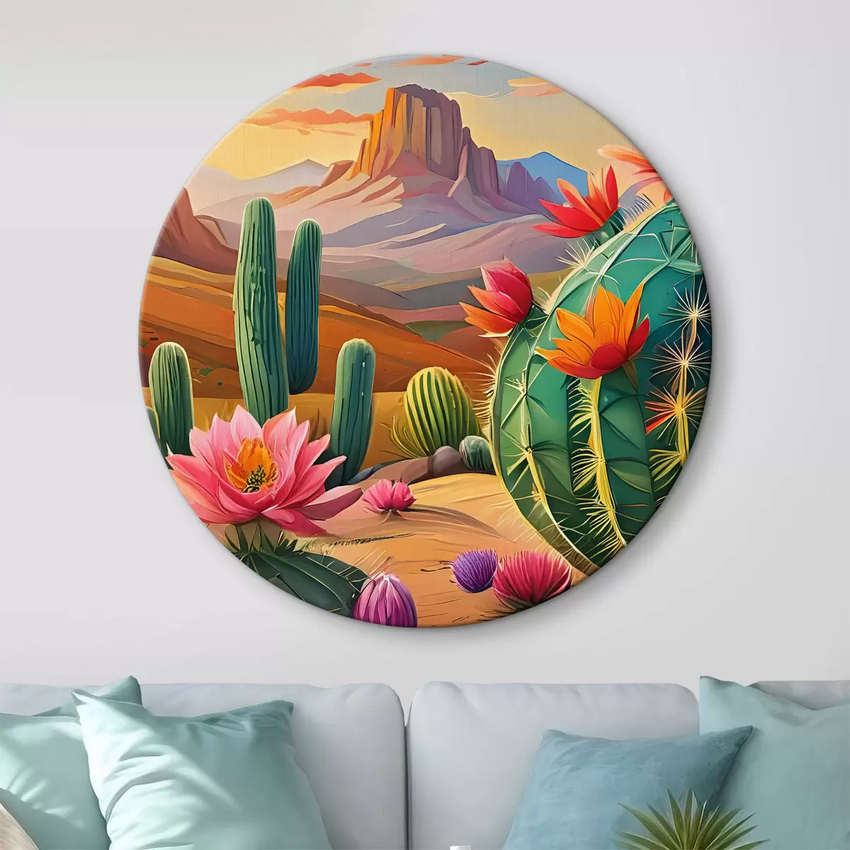 Quadri rotondi grandi cactus con fiori r38607