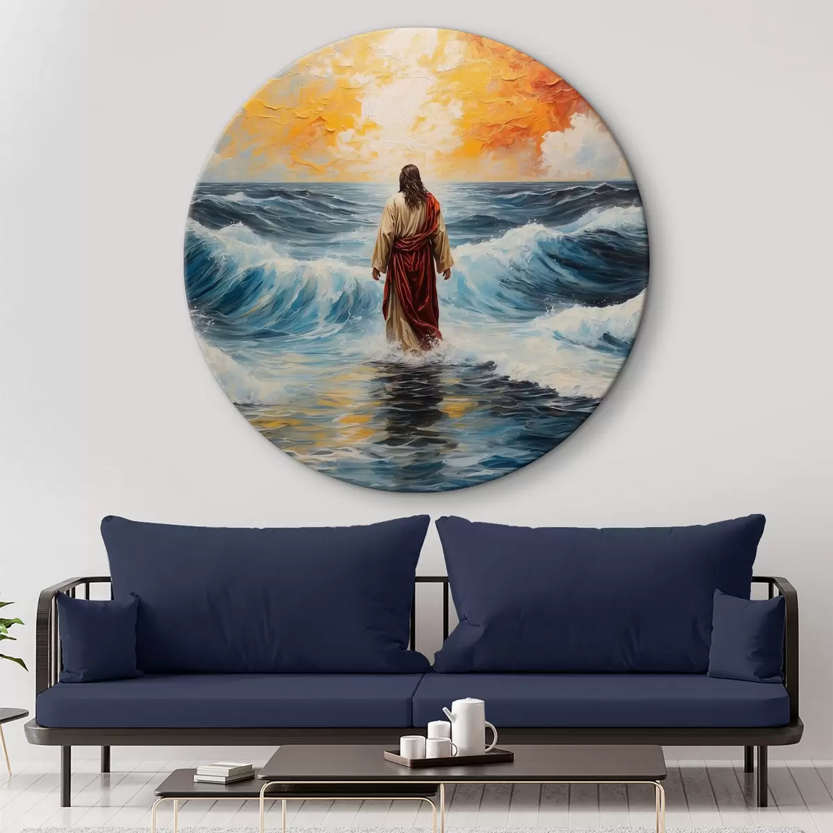 Quadri rotondi Gesù Cristo cammina sul mare in tempesta r38613
