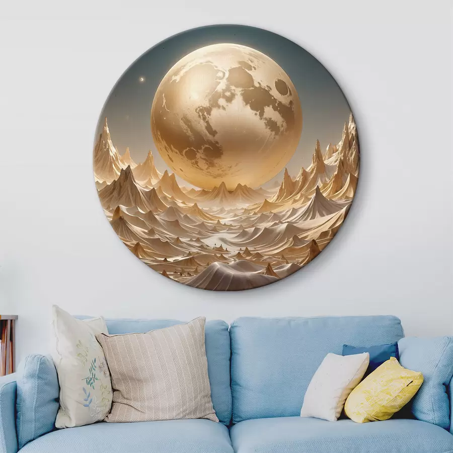 carta da parati Luna piena incandescente su un surreale paesaggio montuoso con picchi nr. r38775