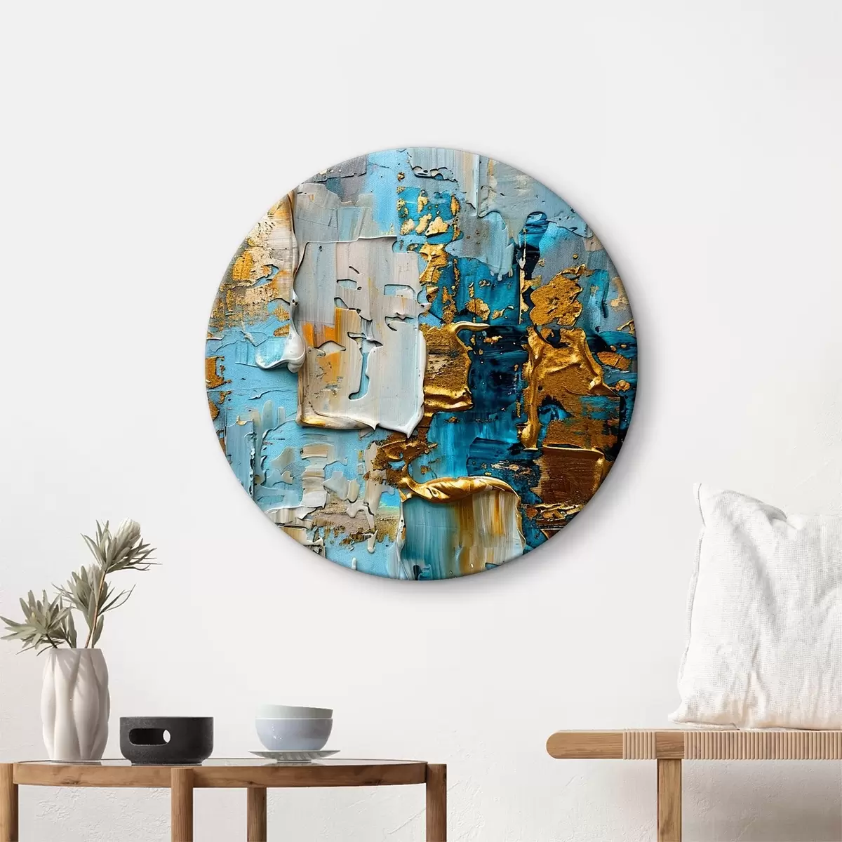 Quadri rotondi Pittura a olio astratta con impasto con un mix di pennellate audaci e vernice gocciolante, sensazione espressiva ed emotiva r38832