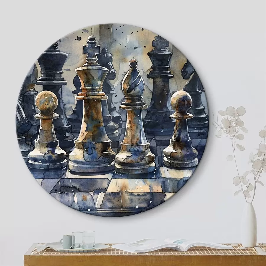 carta da parati Vista ravvicinata della pittura ad acquerello di una scacchiera in metallo o pietra, con disegni e texture dettagliati nr. r38960