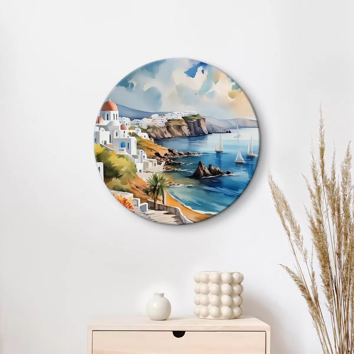 Quadri rotondi Veduta della città di Santorini r39304