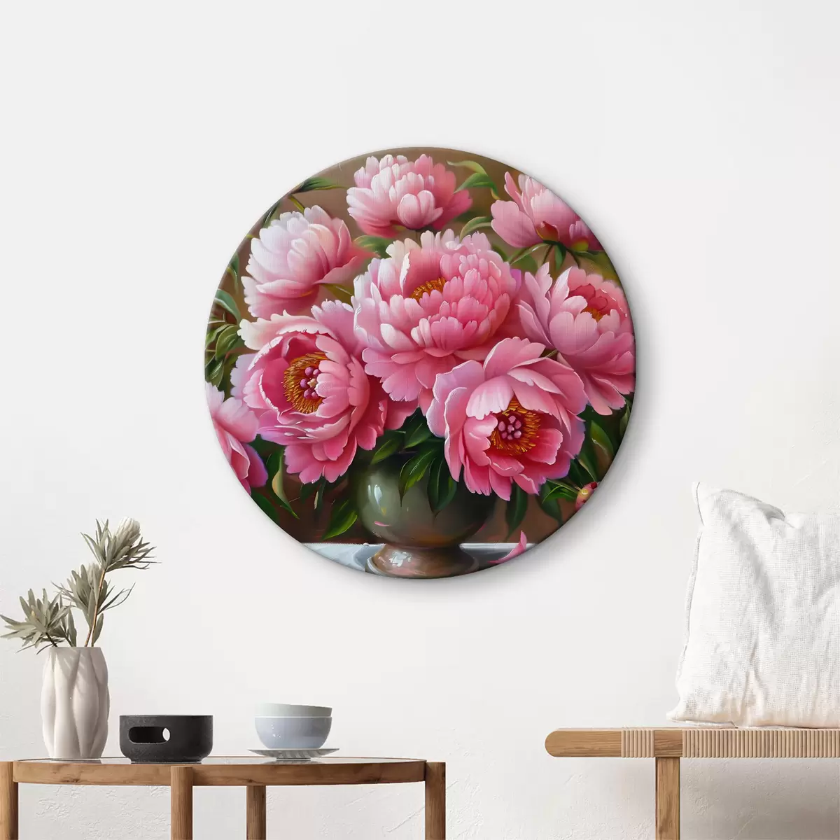 Quadri rotondi Peonie rosa in un vaso r39549