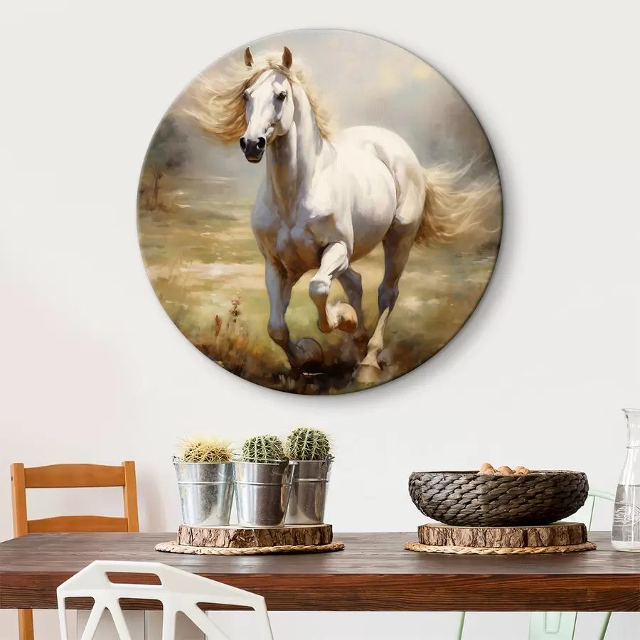 carta da parati Cavallo bianco che galoppa attraverso il dipinto ad olio del prato nr. r39818
