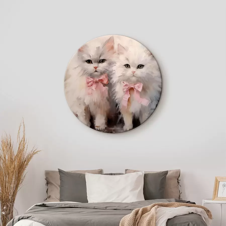 carta da parati Gatti bianchi con pittura ad olio fiocchi rosa nr. r39826