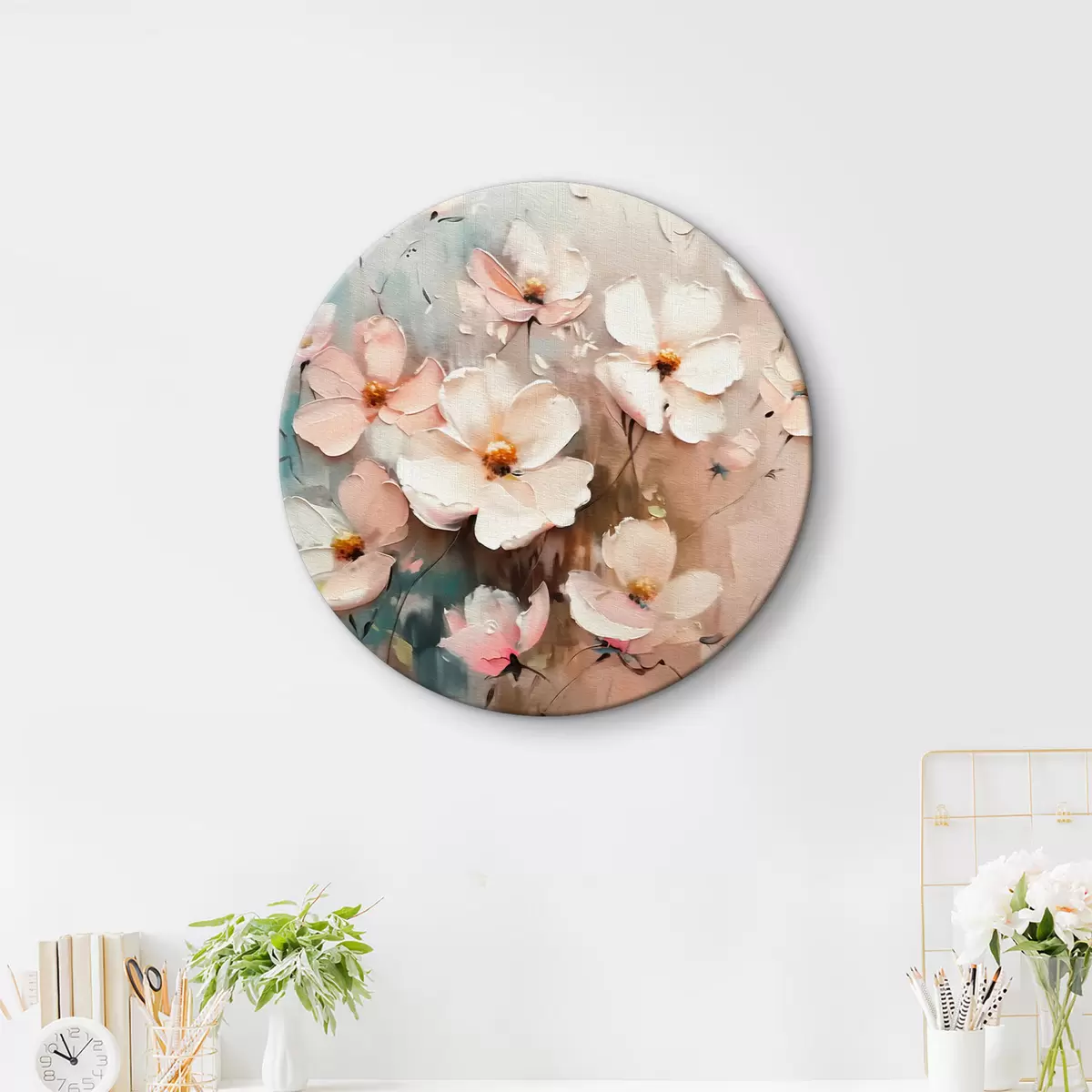 Quadri rotondi Fiori delicati con petali rosa r39836