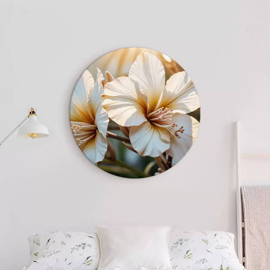 carta da parati Fiori di ibisco bianchi e arancioni in fiore, con sfondo soft focus nr. r40035