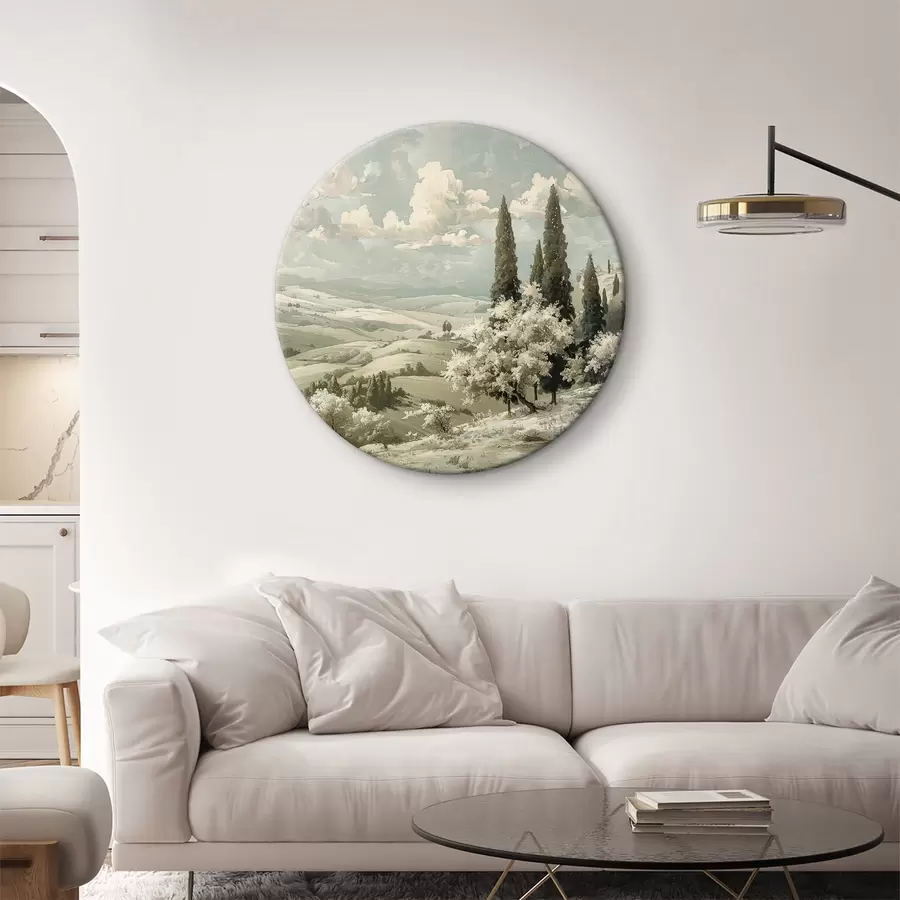 carta da parati Paesaggio estivo, stile vintage, colori pastello, disegno acrilico, castello nr. r40084