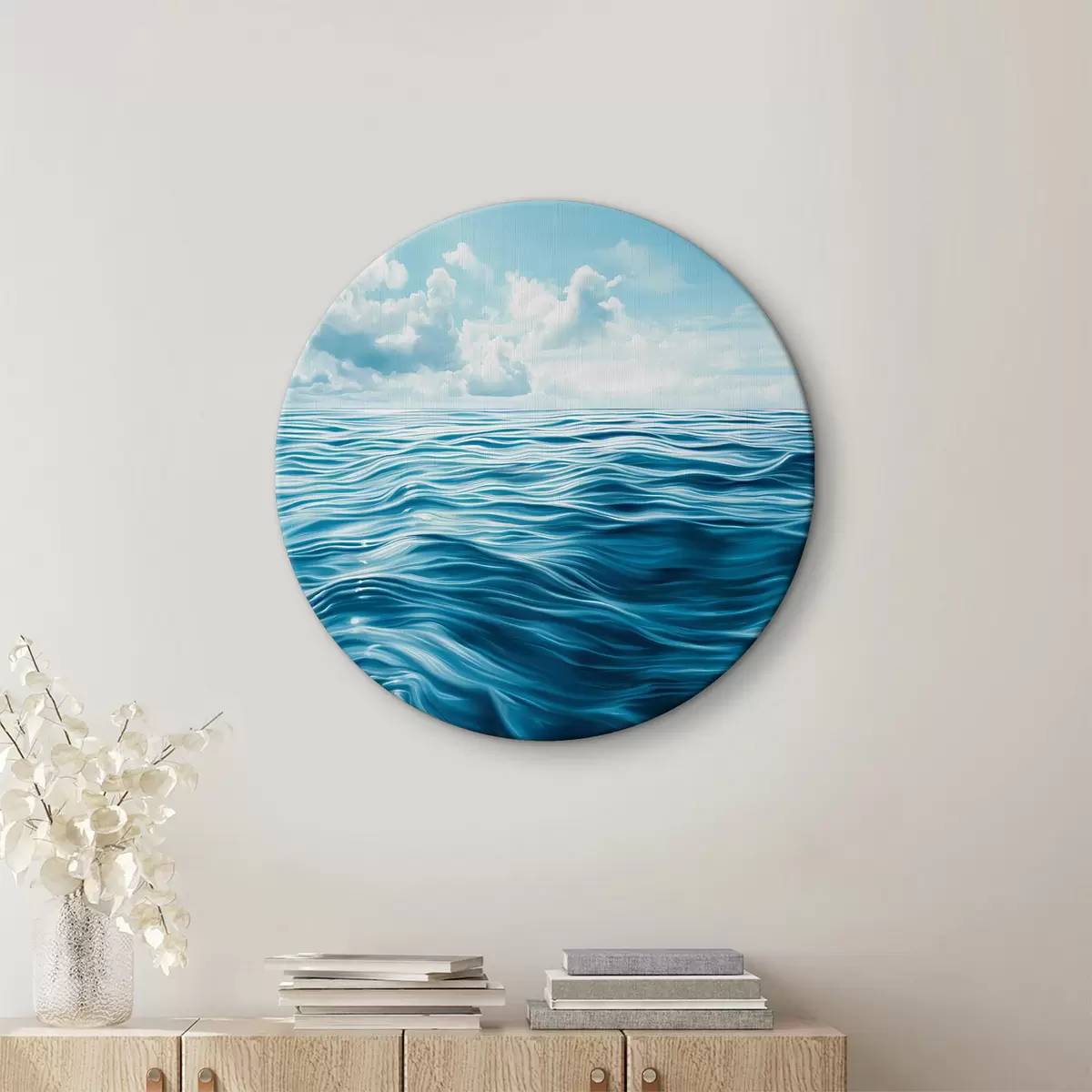 Quadri rotondi Paesaggio azzurro di onde e nuvole r40235