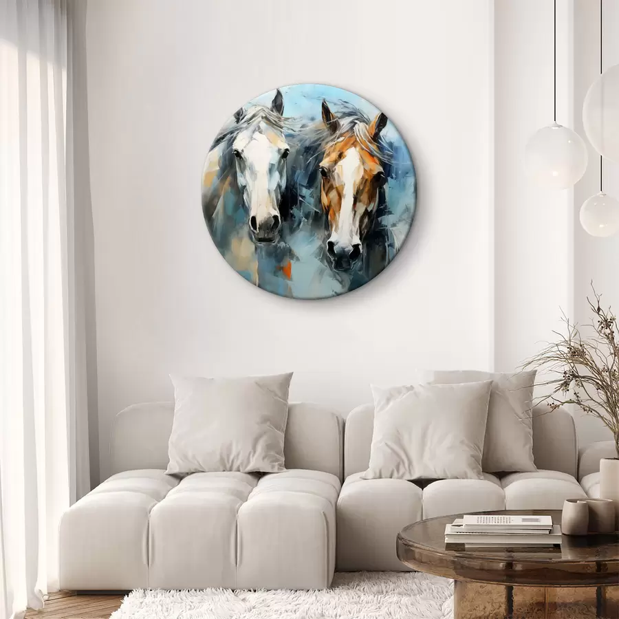 carta da parati Cavalli dipinto astratto, colore bianco, blu, marrone nr. r40493