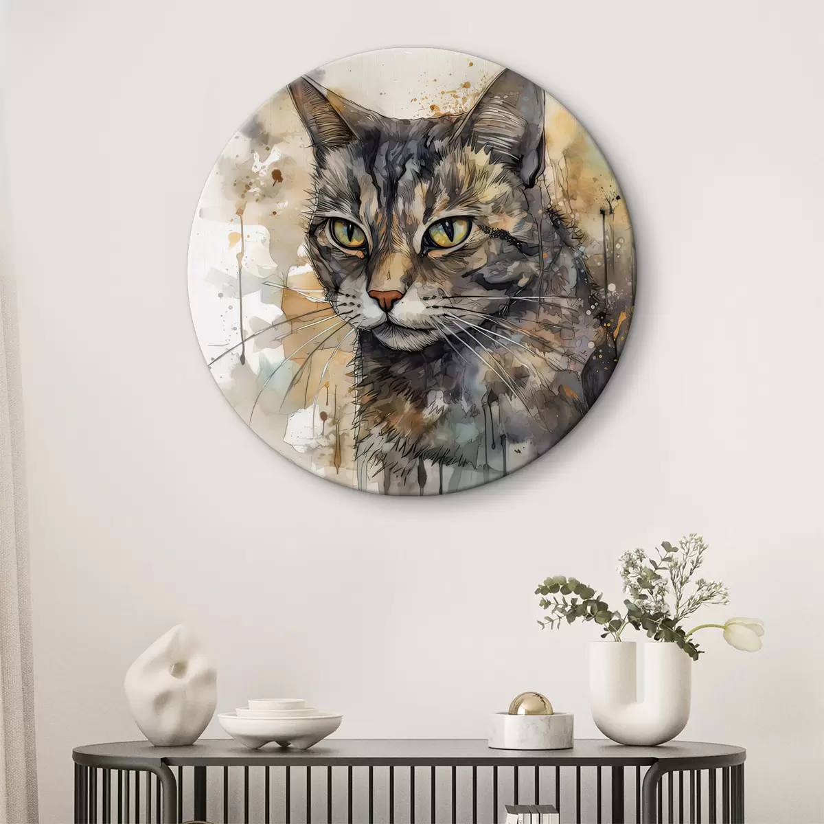 Quadri rotondi Gatto, felino e vernice r32299