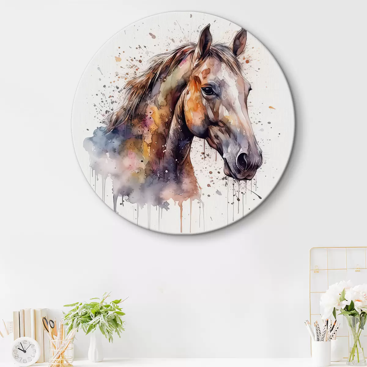 Quadri rotondi Cavallo, testa e pittura artistica r32324