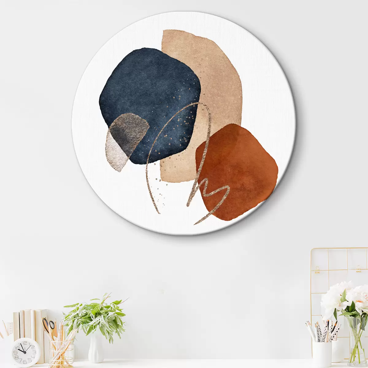 Quadri rotondi Pittura ad acquerello beige con fard su sfondo bianco r35960