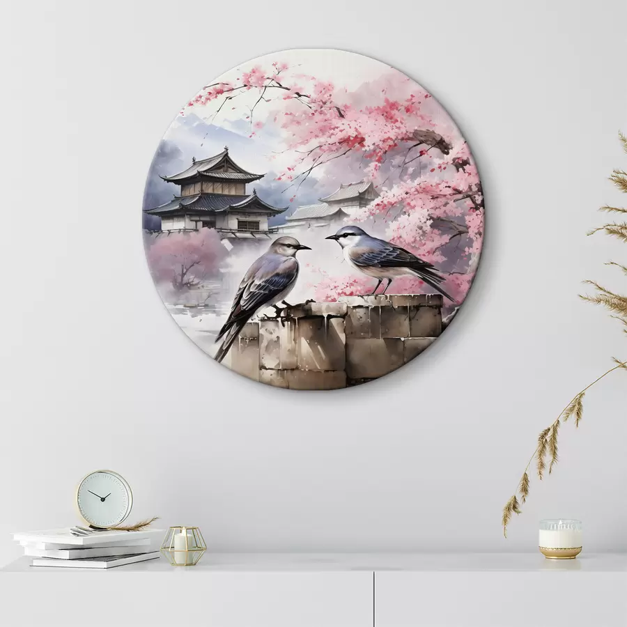 carta da parati Due uccelli sullo sfondo di sakura in fiore nr. r36815