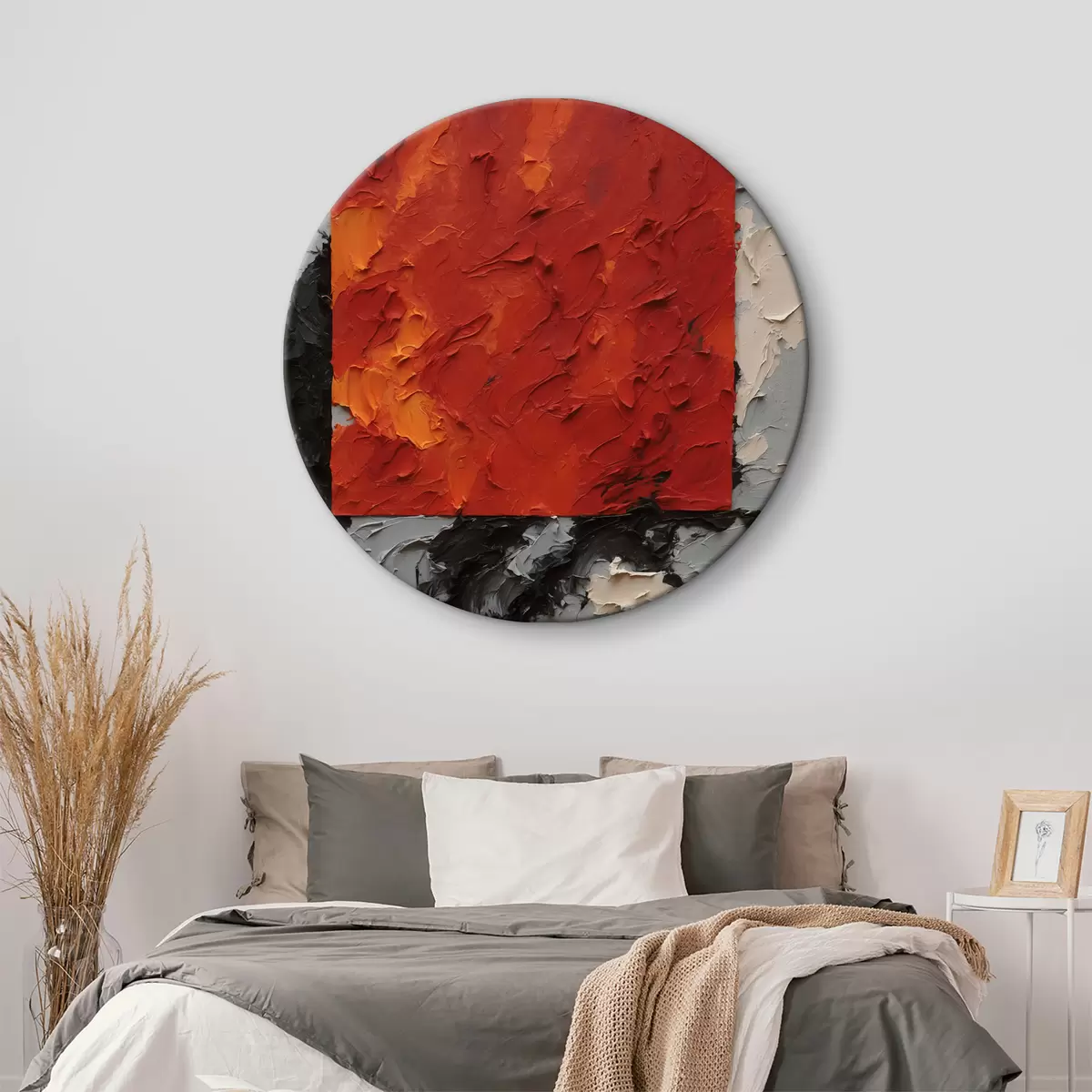 Quadri rotondi Pittura ad olio astratta con quadrato rosso r37167